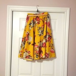 Goldenrod and Floral  Modcloth Full Midi Skirt